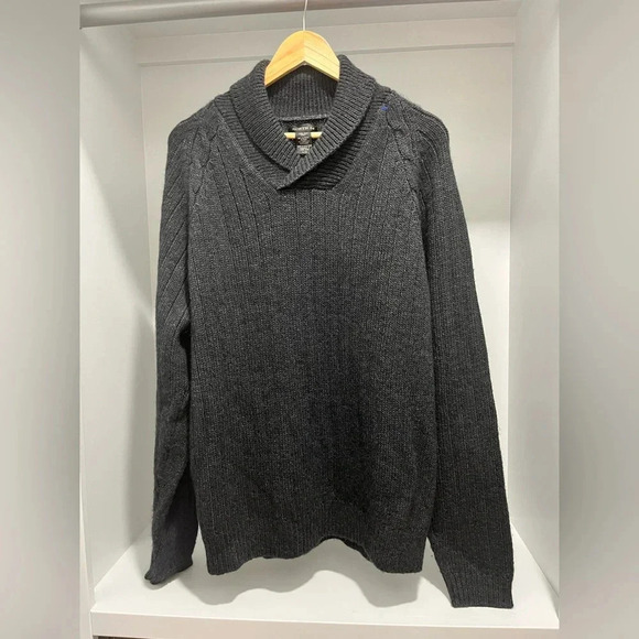 North 44 Alpaca italian yarn cable knit shawl collar gray sweater men’s large - Picture 8 of 10